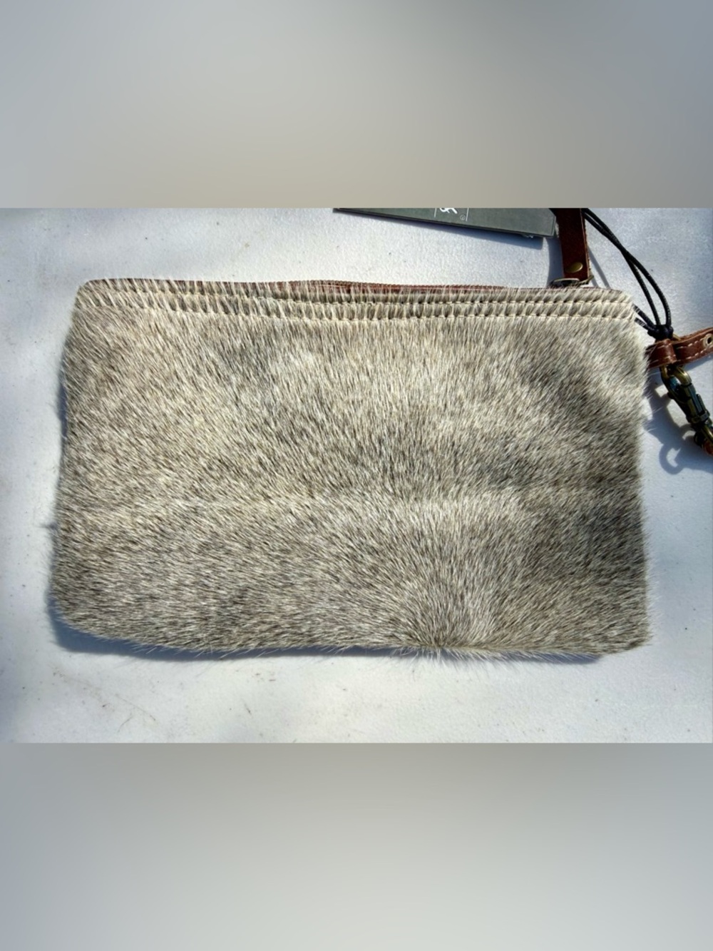 Myra Bag Cowhide Clutch Wristlet in Brown and White - Picture 2 of 2